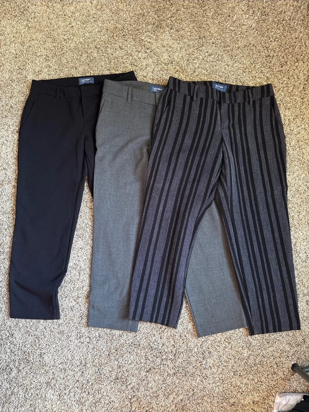 Old Navy Women’s Black, Gray & Charcoal Striped Cropped Pants Trio